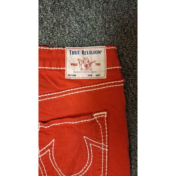 True Religion Jennie Curvy Skinny Jeans Size 28 Red Big T Stitch Low Rise Y2K - Picture 5 of 5